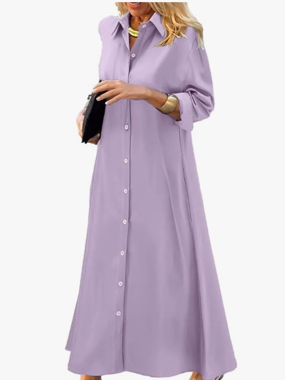 Lavender Button-Front Maxi Shirt Dress - Women